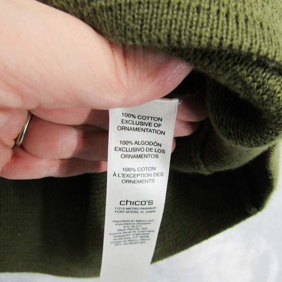 Chicos Sweater 2 Large Green Military Style Embellished Beaded Jacket Cardigan - Picture 6 of 12